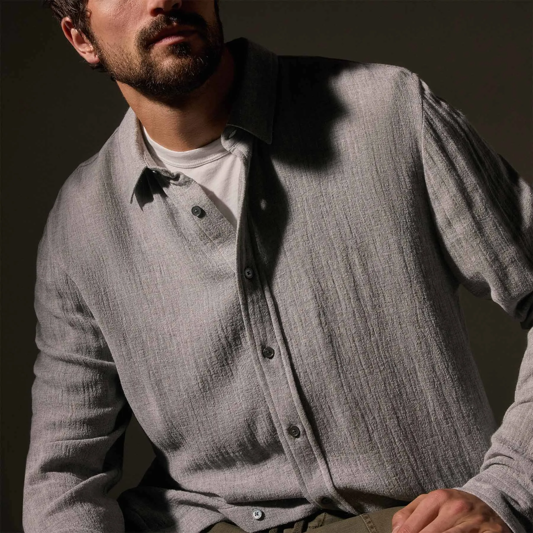 Solid Viscose Wool Shirting - Heather Grey