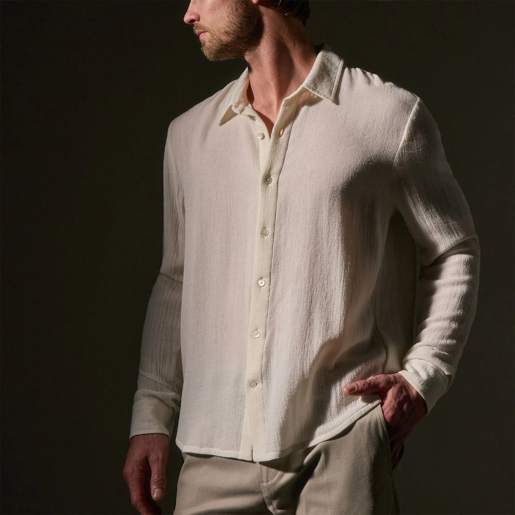 Solid Viscose Wool Shirting - Ivory