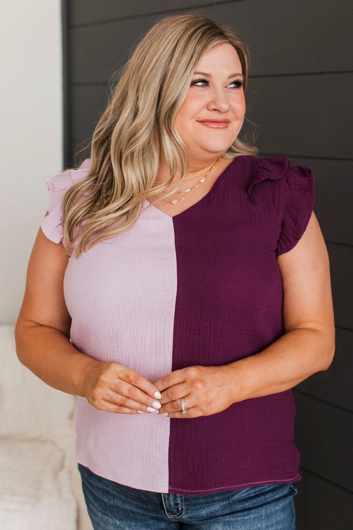 Start Of Forever Ruffle Top- Lilac & Plum