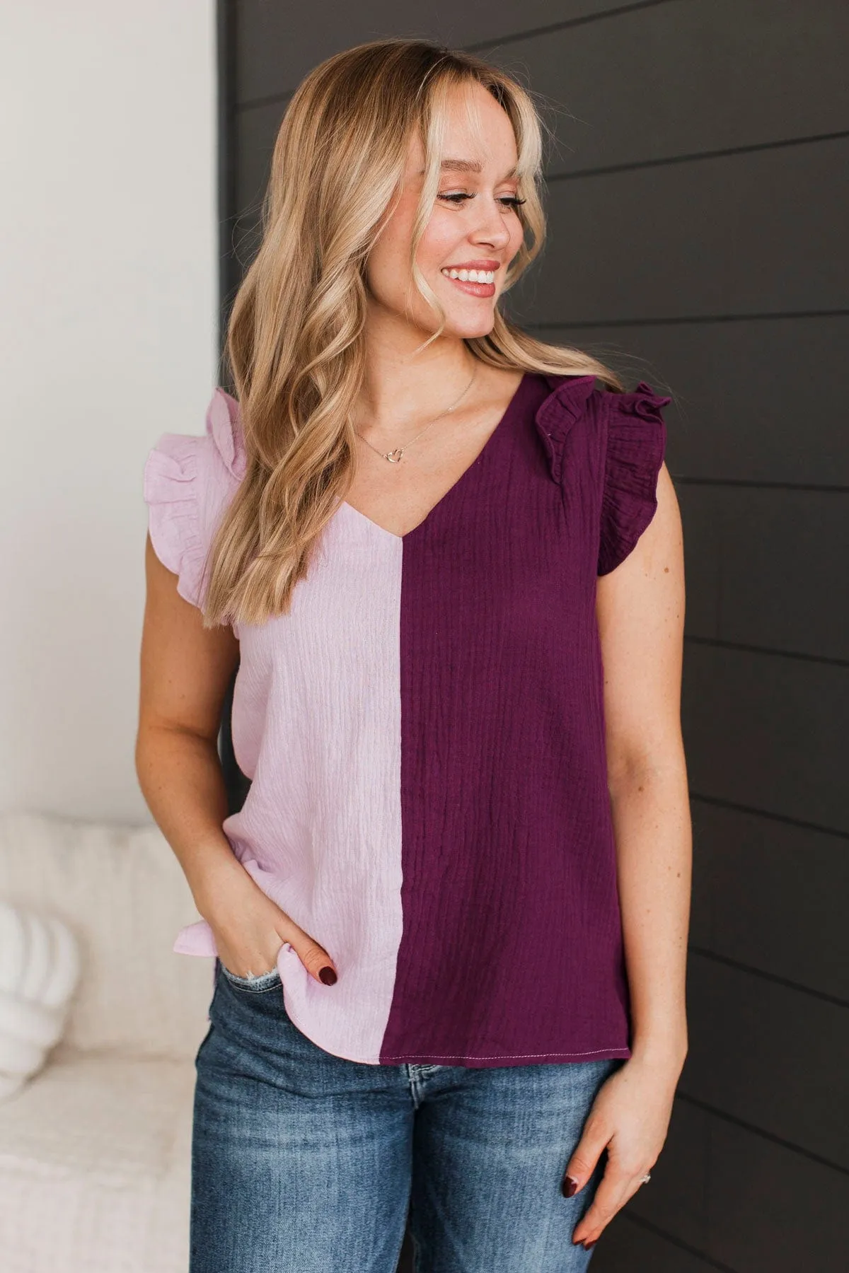 Start Of Forever Ruffle Top- Lilac & Plum