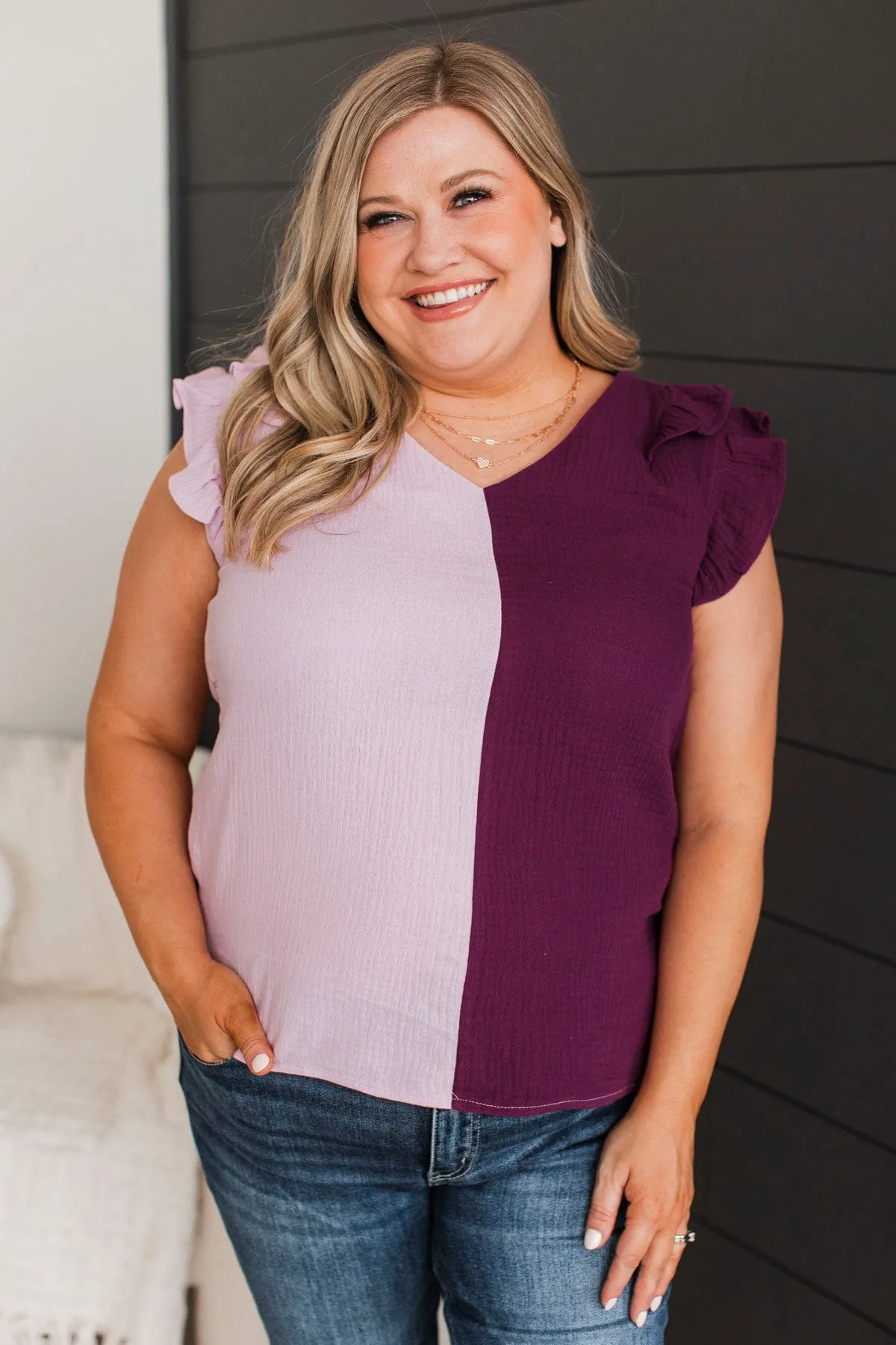 Start Of Forever Ruffle Top- Lilac & Plum