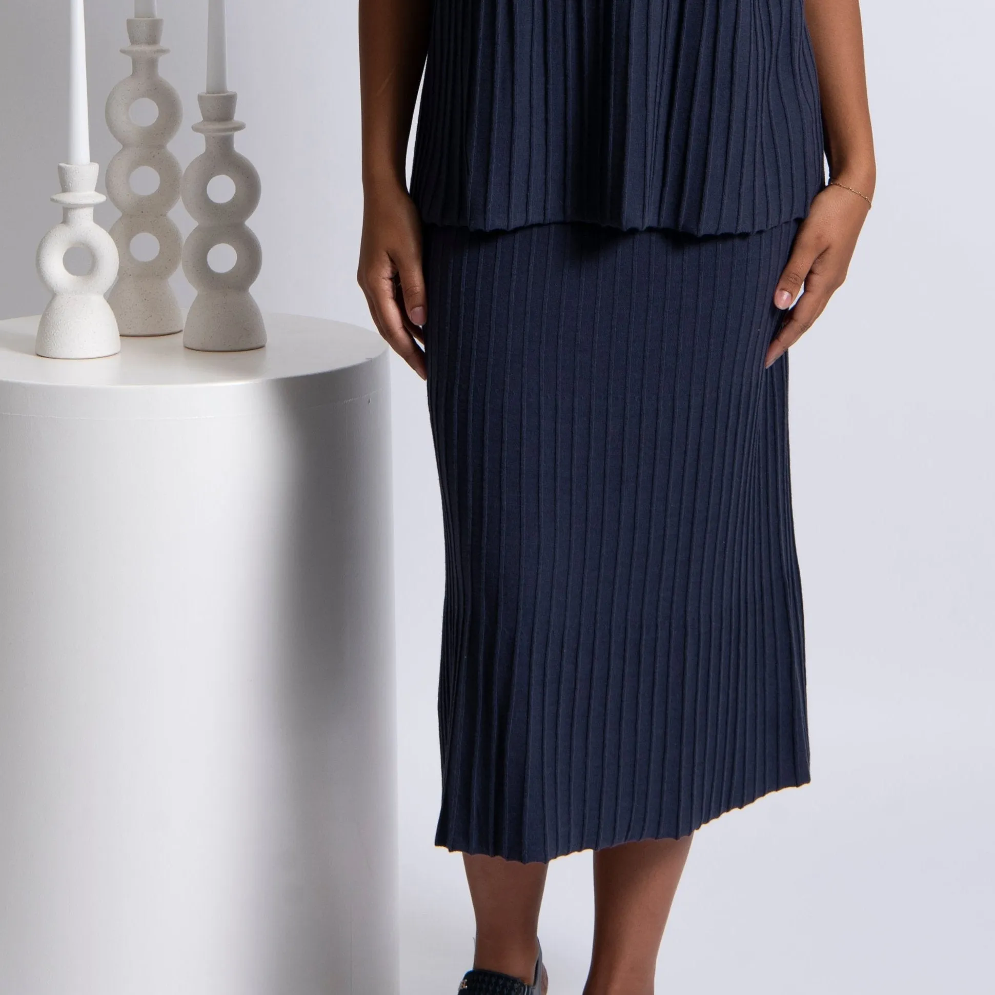 Step Rib Skirt - Blueberry