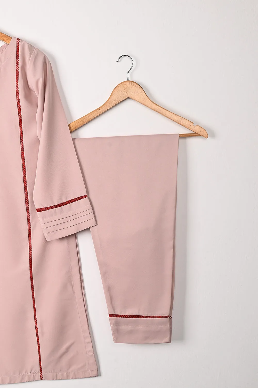 STP-298A-Peachy Pink - 2Pc Ready to Wear Malai Solid Dress
