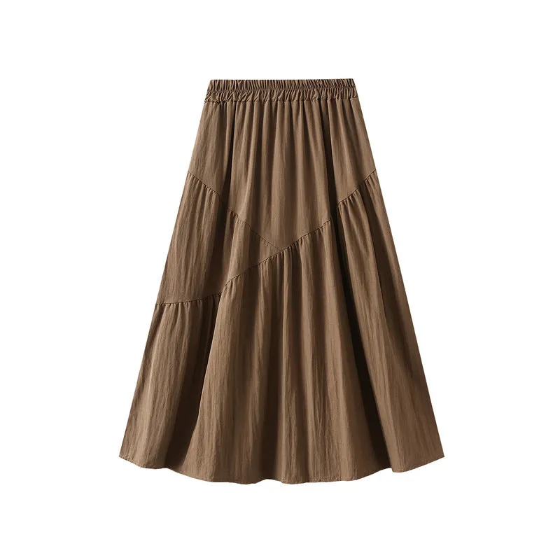 Summer Pleated Skirt High Waist Slimming Mid-length Skirt