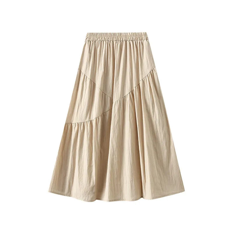 Summer Pleated Skirt High Waist Slimming Mid-length Skirt