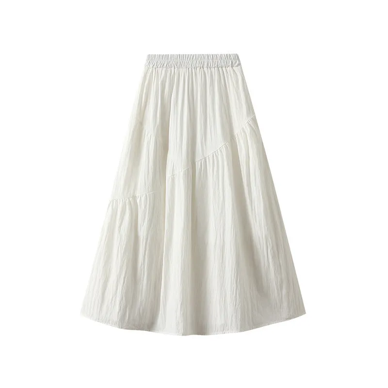 Summer Pleated Skirt High Waist Slimming Mid-length Skirt