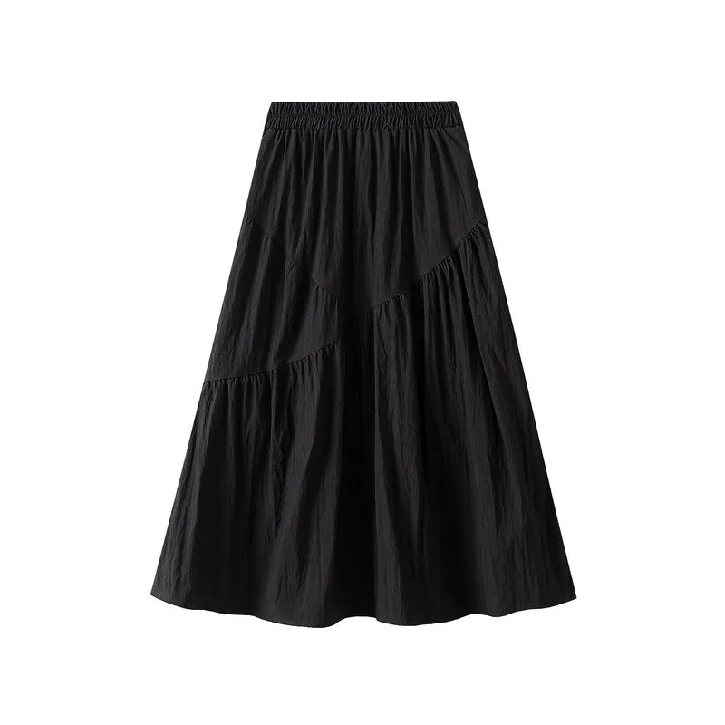 Summer Pleated Skirt High Waist Slimming Mid-length Skirt