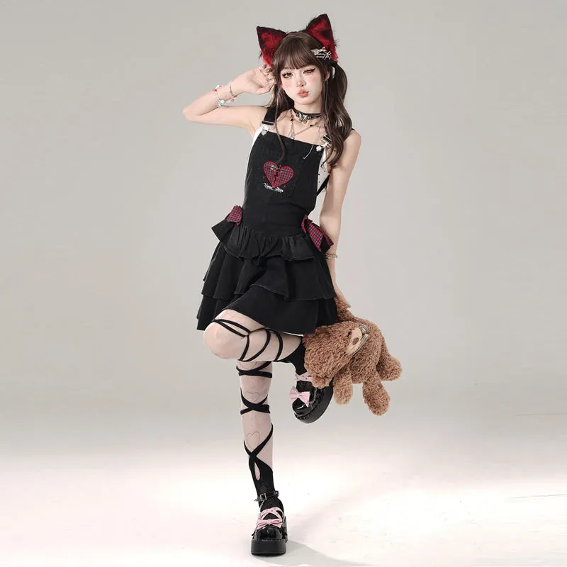 Summer Sweet Girl Style Black Denim Dress