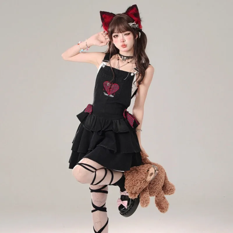 Summer Sweet Girl Style Black Denim Dress