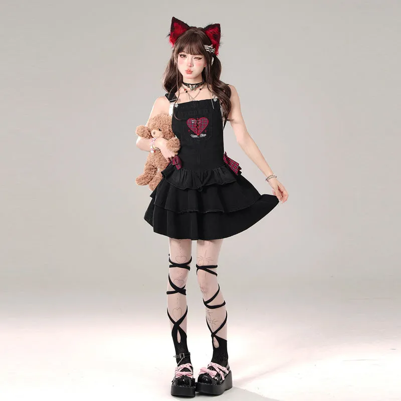 Summer Sweet Girl Style Black Denim Dress