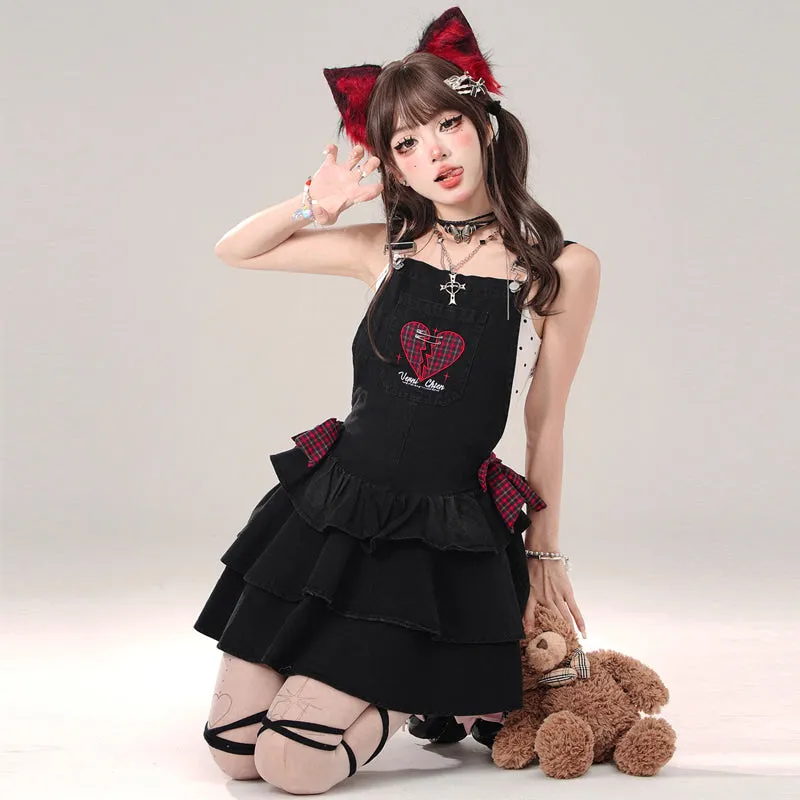 Summer Sweet Girl Style Black Denim Dress