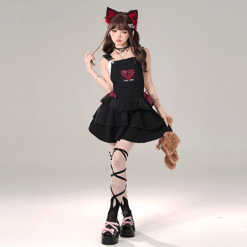 Summer Sweet Girl Style Black Denim Dress