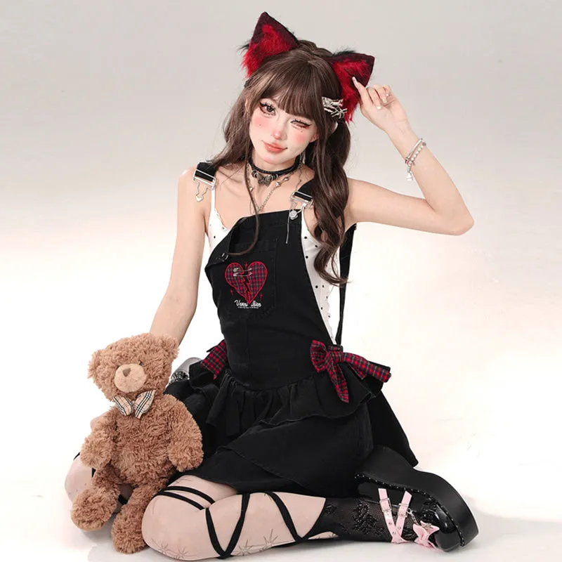 Summer Sweet Girl Style Black Denim Dress