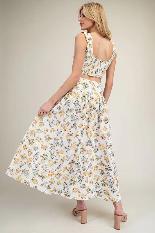 Sunflower Gauze Floral Printed Maxi Skirt