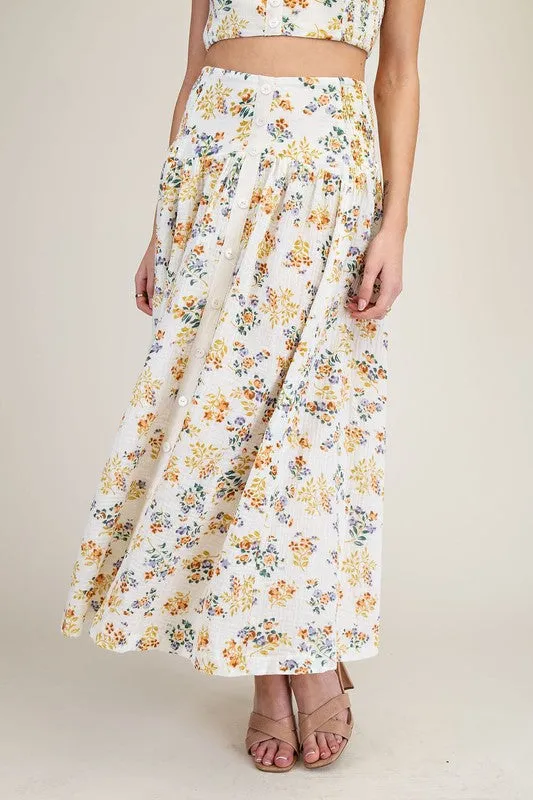 Sunflower Gauze Floral Printed Maxi Skirt