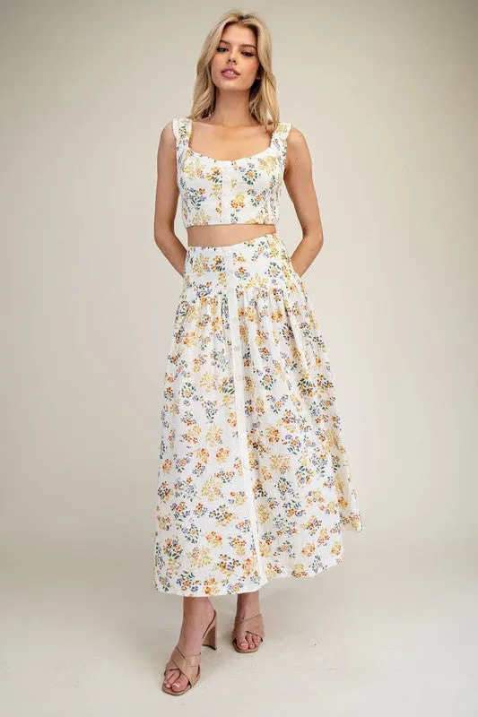 Sunflower Gauze Floral Printed Maxi Skirt