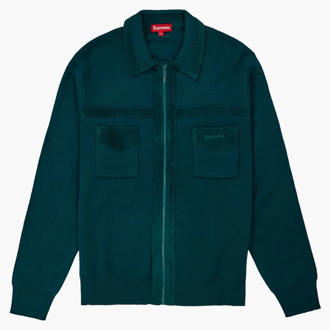 Supreme Corduroy Detailed Zip Sweater Teal