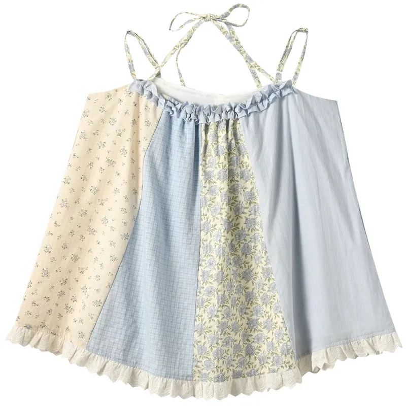 Sweet Girl Style Floral Splicing Suspenders