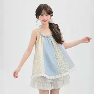 Sweet Girl Style Floral Splicing Suspenders
