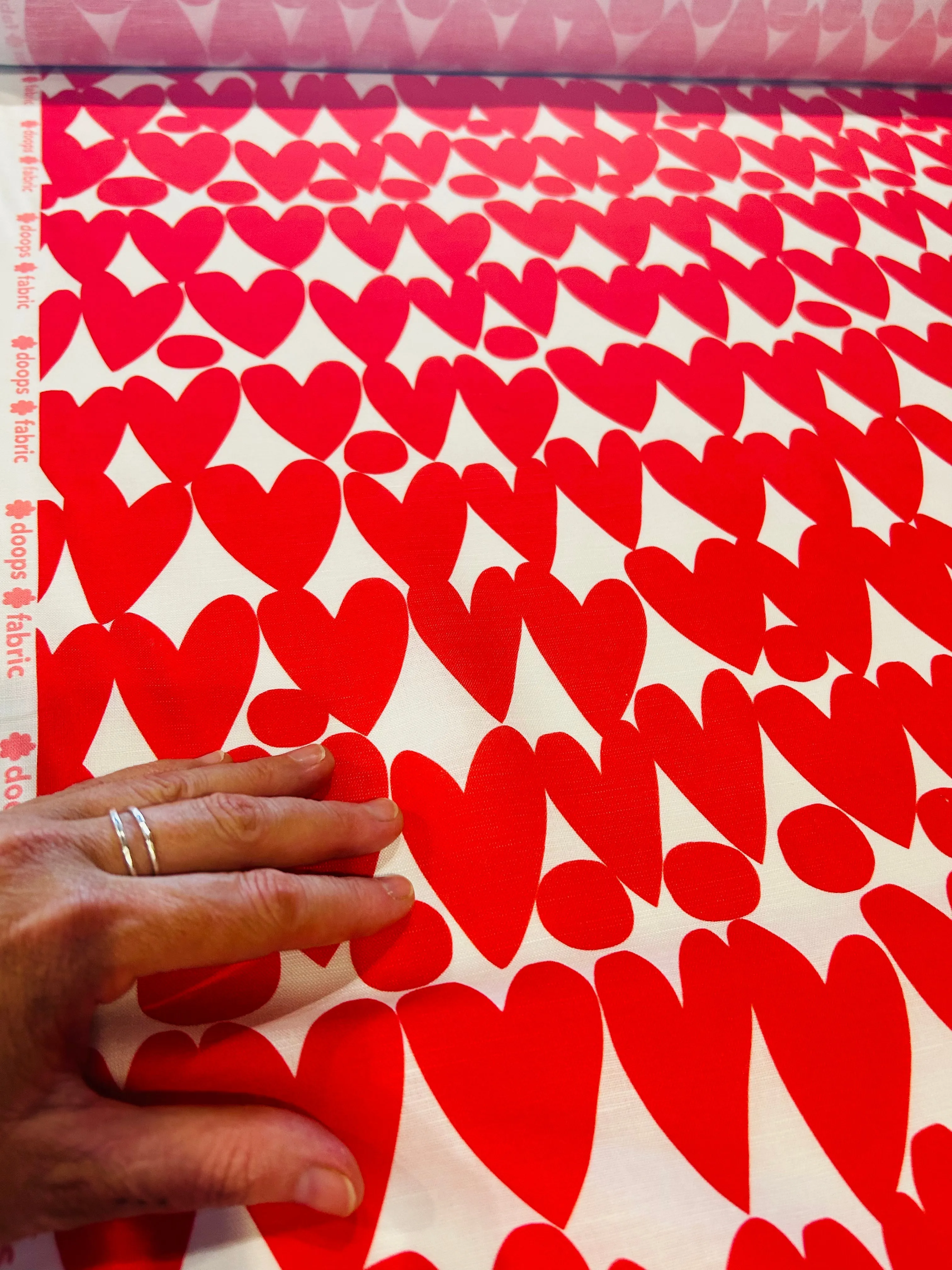 Sweet Red Love organic cotton linen (CUT PIECE 1.2M $15)