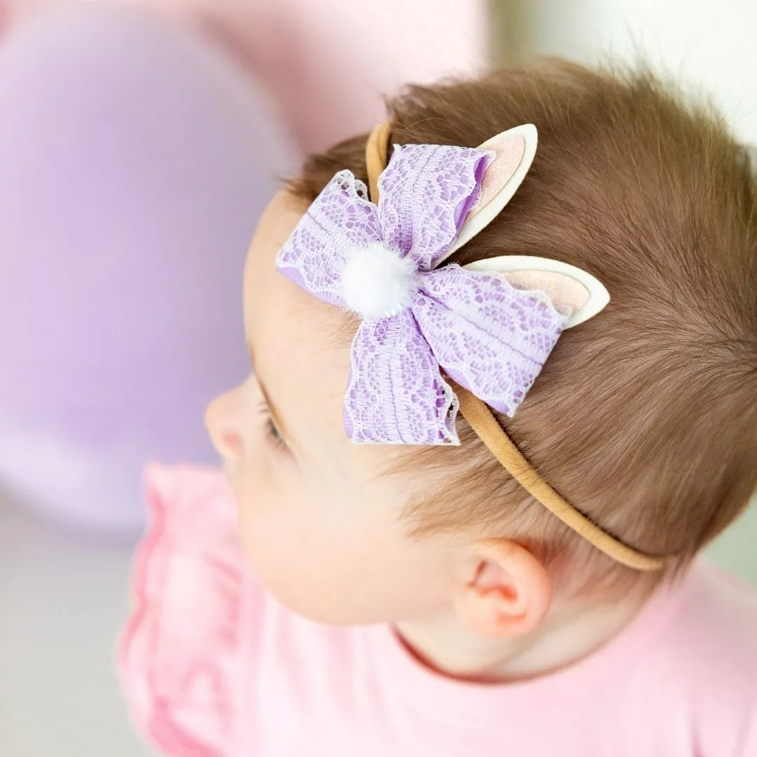 Sweet Wink Lavender Lace Easter Bunny Bow Baby Headband