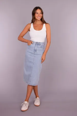 T3258 DENIM MIDI SKIRT