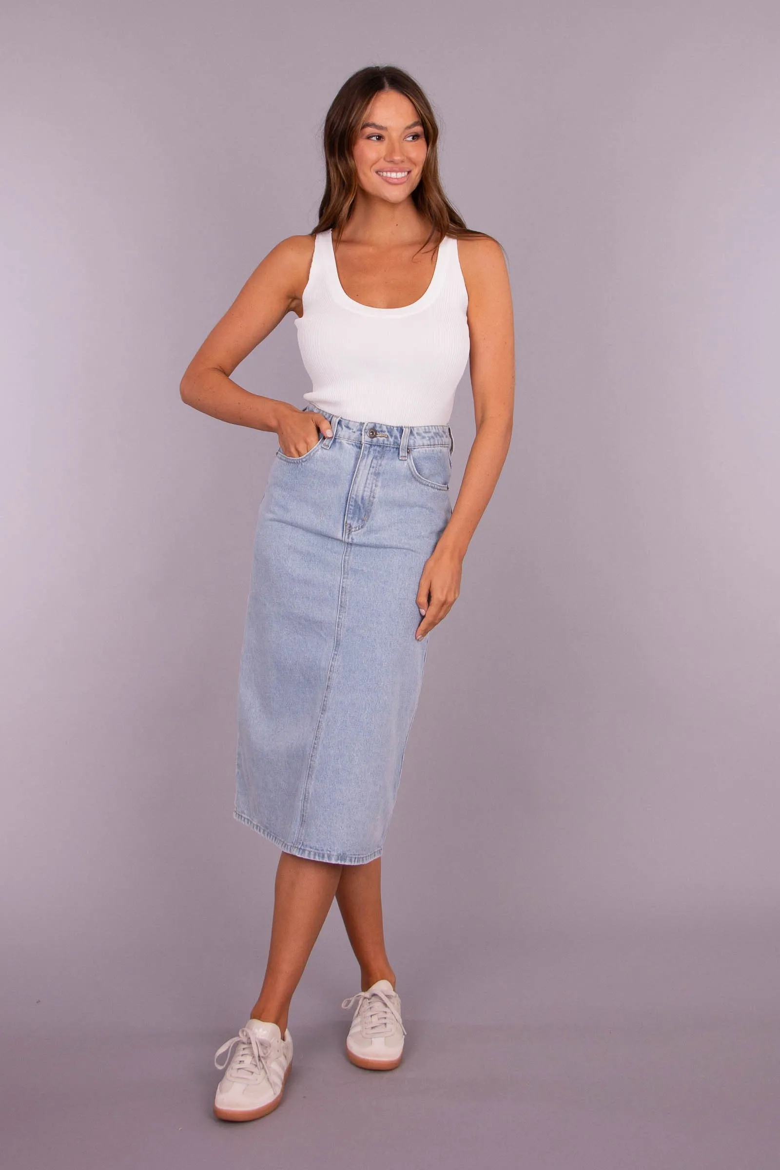 T3258 DENIM MIDI SKIRT