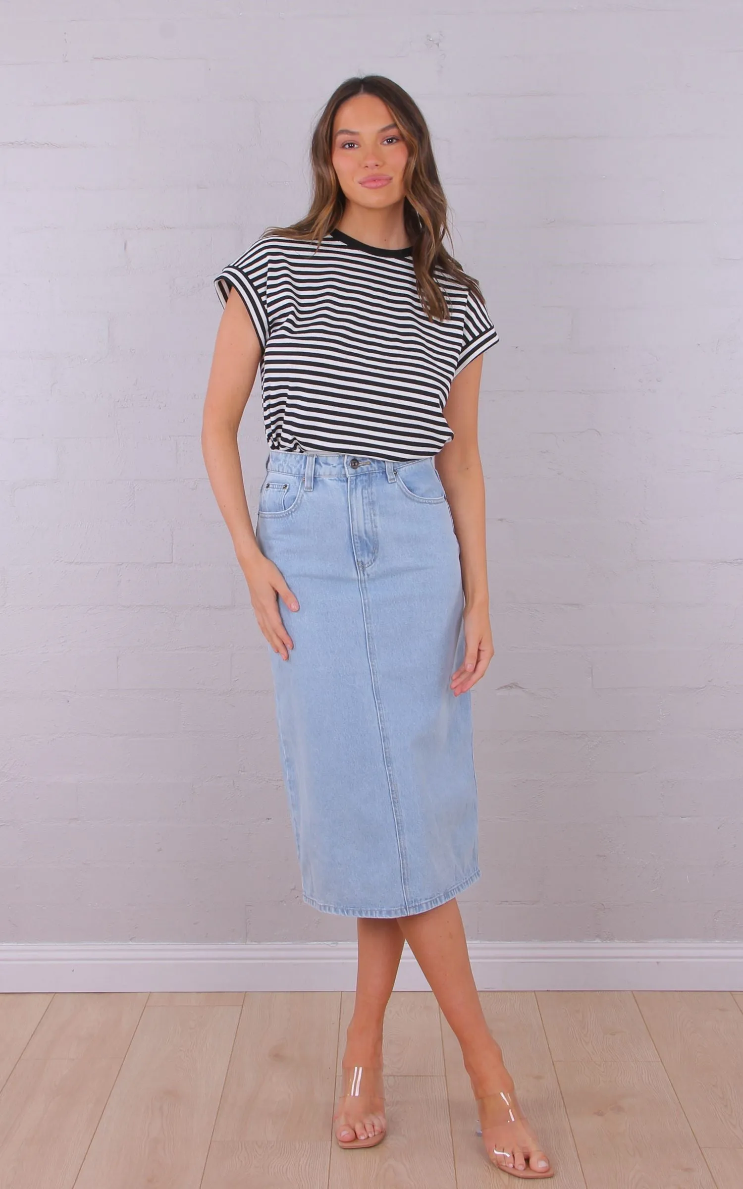T3258 DENIM MIDI SKIRT