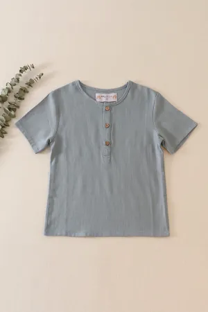 Teal button linen top
