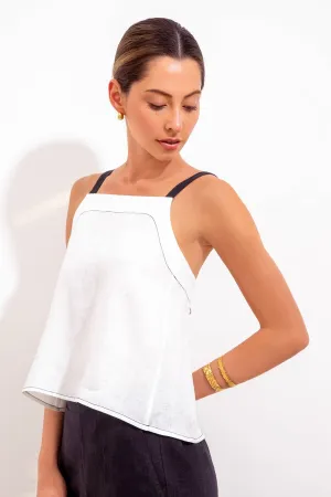 Teresita Top Natural and Black Linen