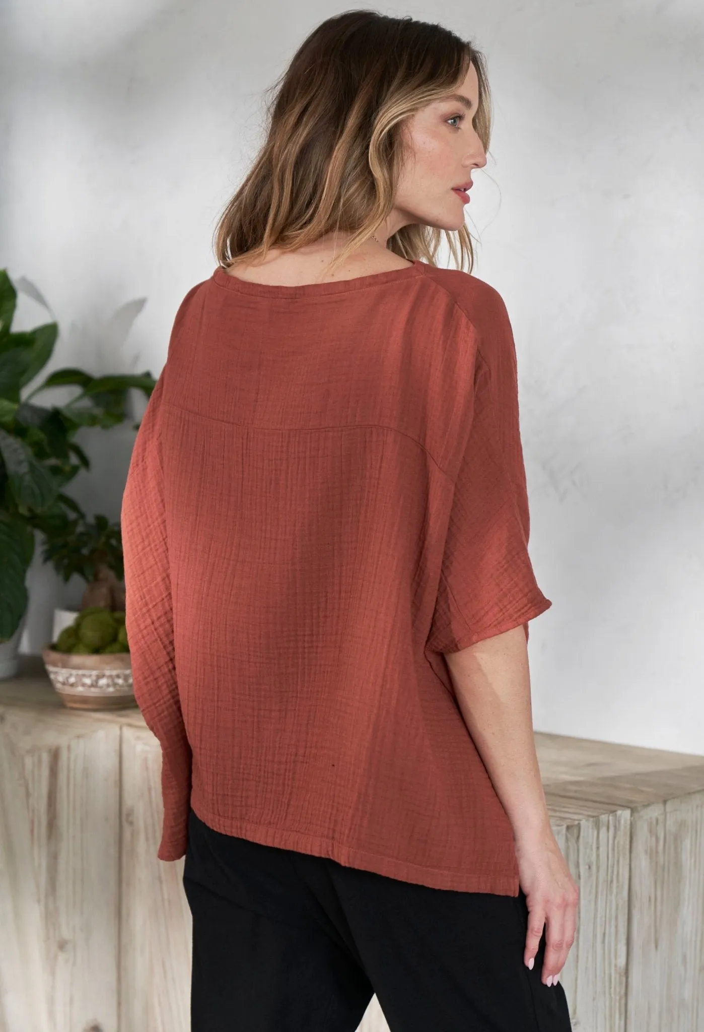 Terracotta Square Gauze Top - SALE