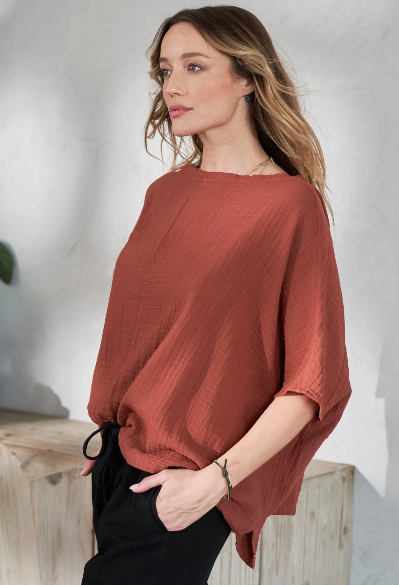 Terracotta Square Gauze Top - SALE