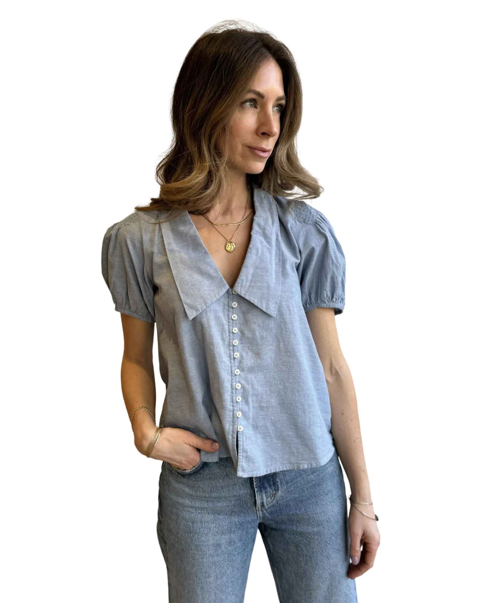The Fairway Top in Light Chambray