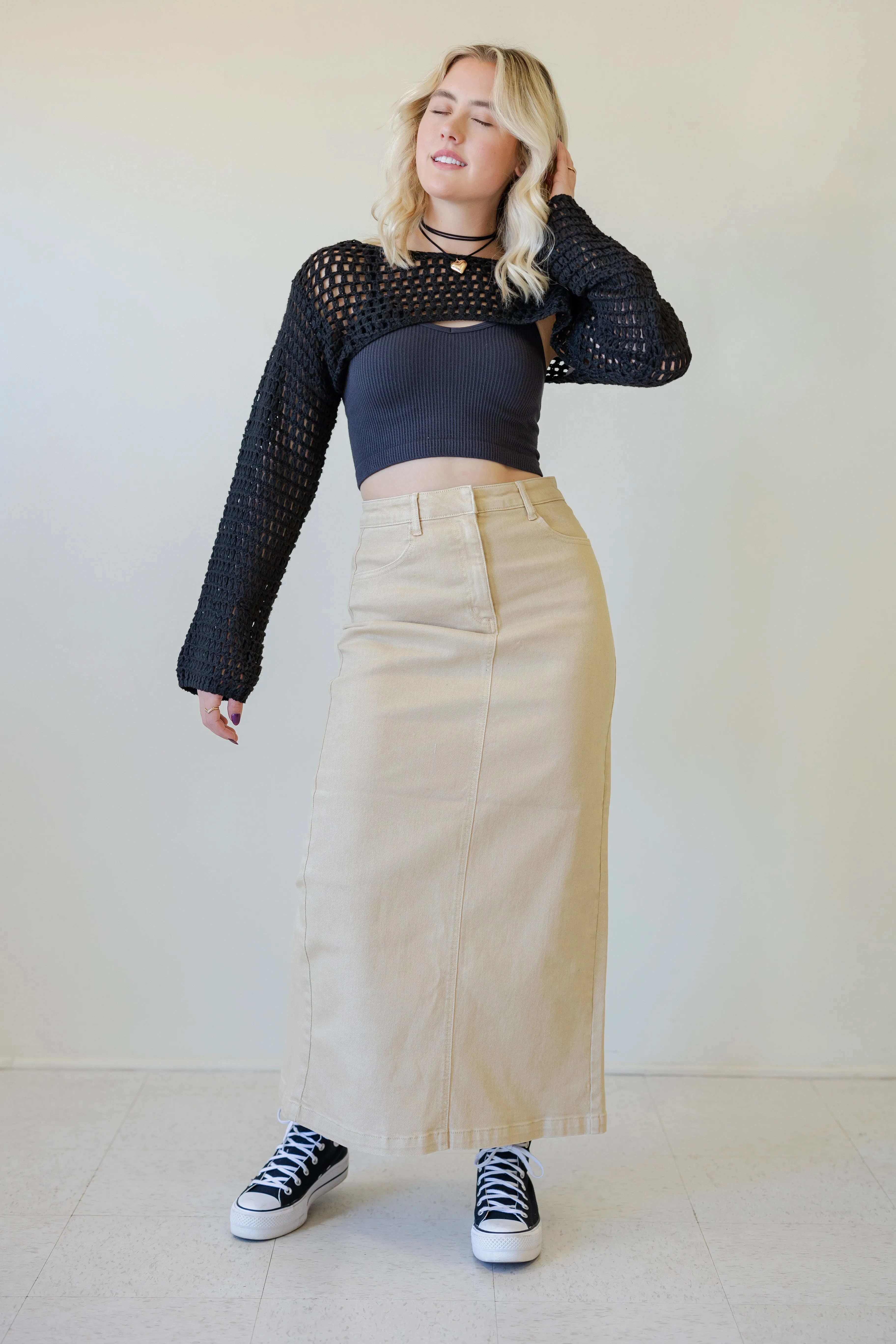 The Olivine High Rise Maxi Skirt by Nectar Premium Denim