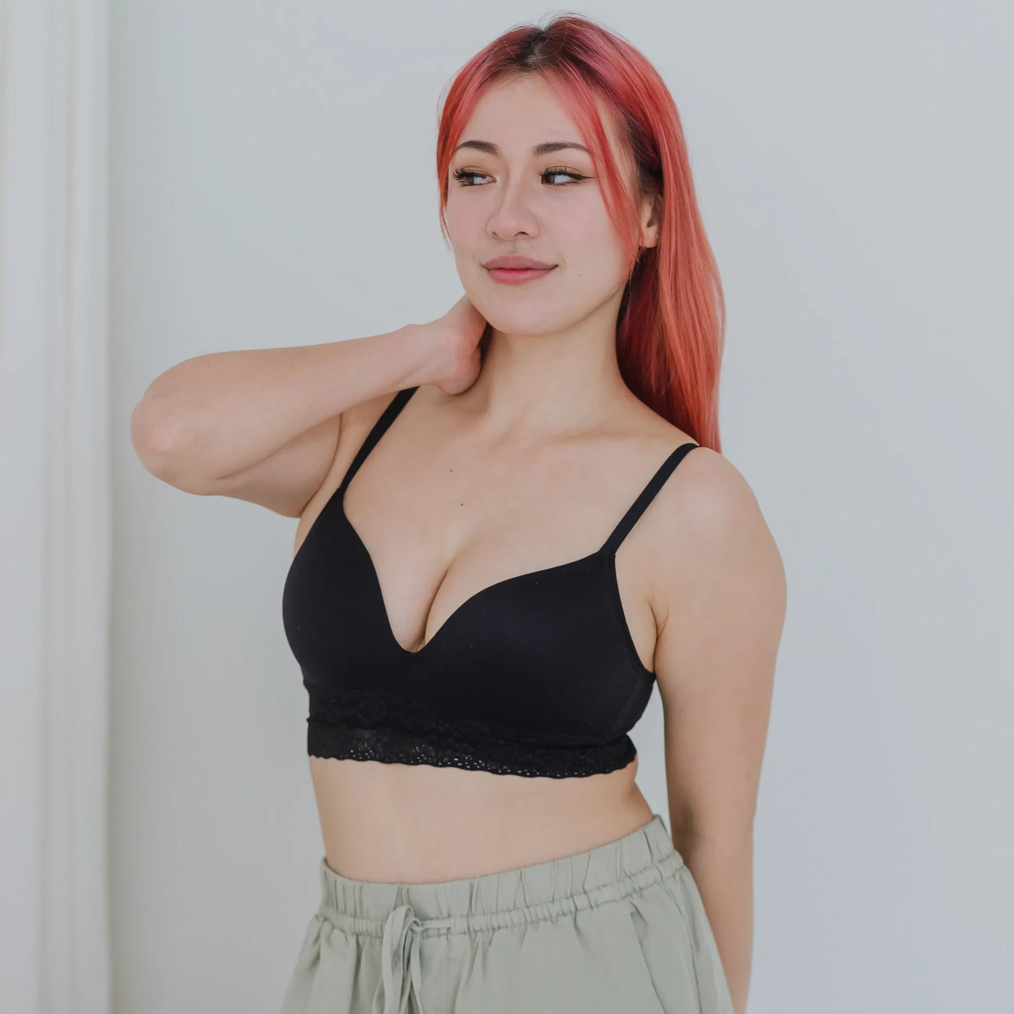 The Softest! Lacey Wireless T-Shirt Bra in Black