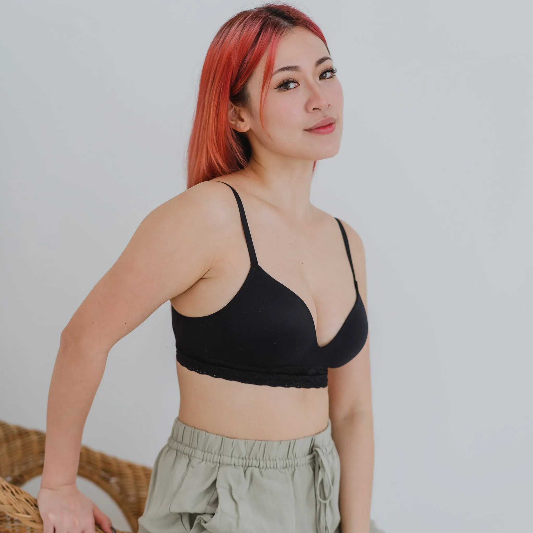 The Softest! Lacey Wireless T-Shirt Bra in Black