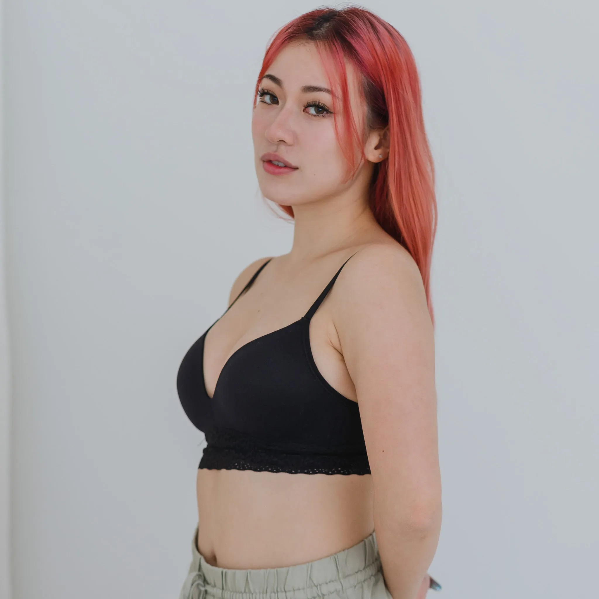 The Softest! Lacey Wireless T-Shirt Bra in Black