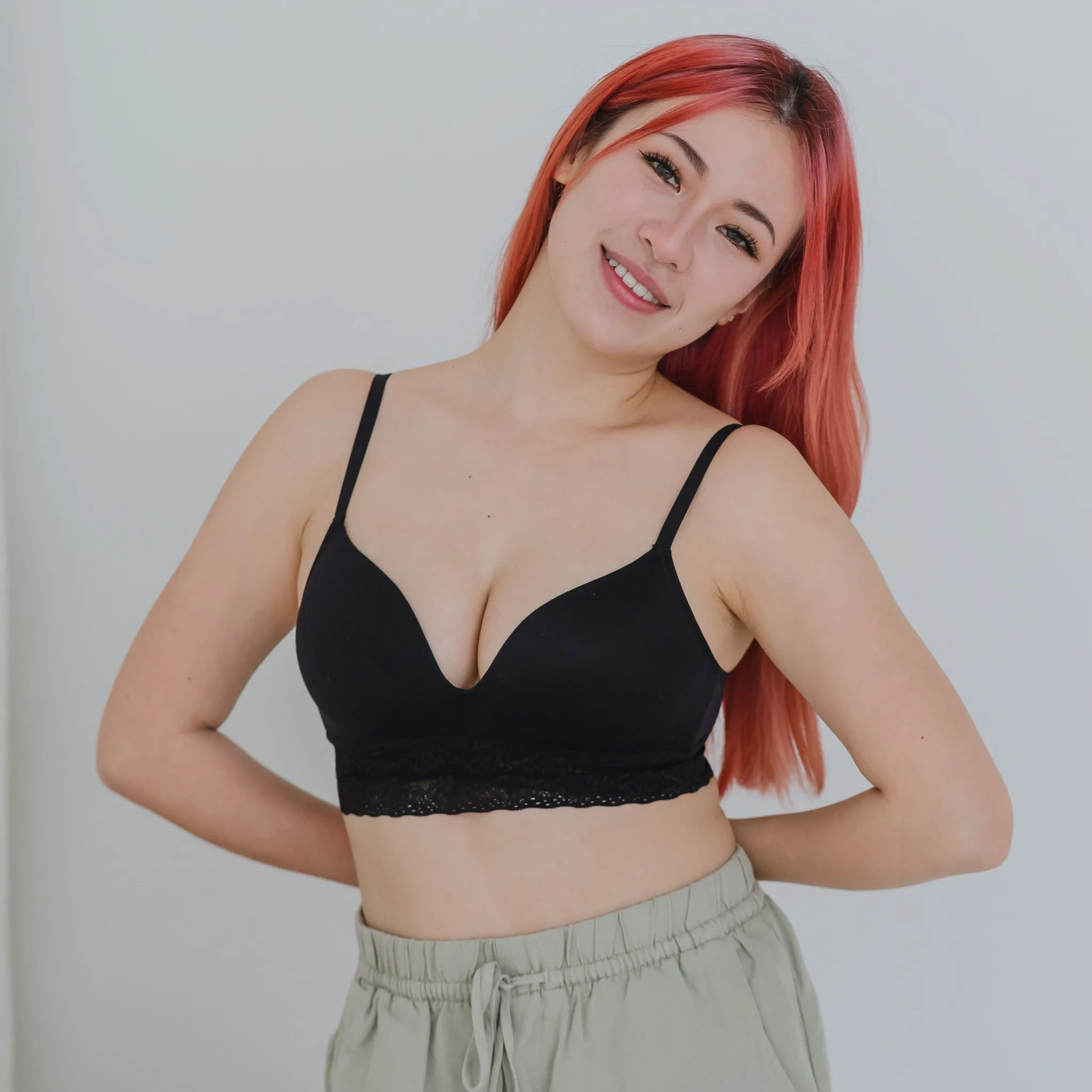 The Softest! Lacey Wireless T-Shirt Bra in Black