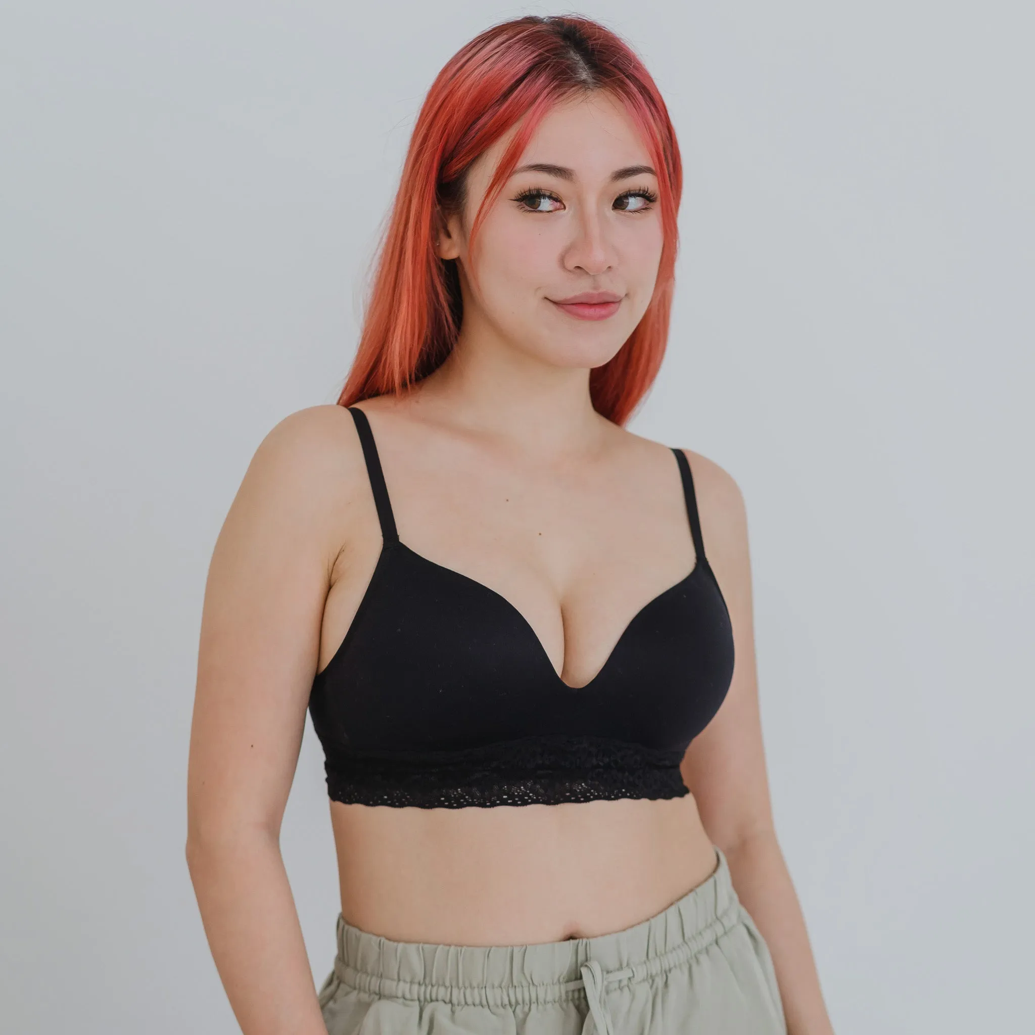 The Softest! Lacey Wireless T-Shirt Bra in Black