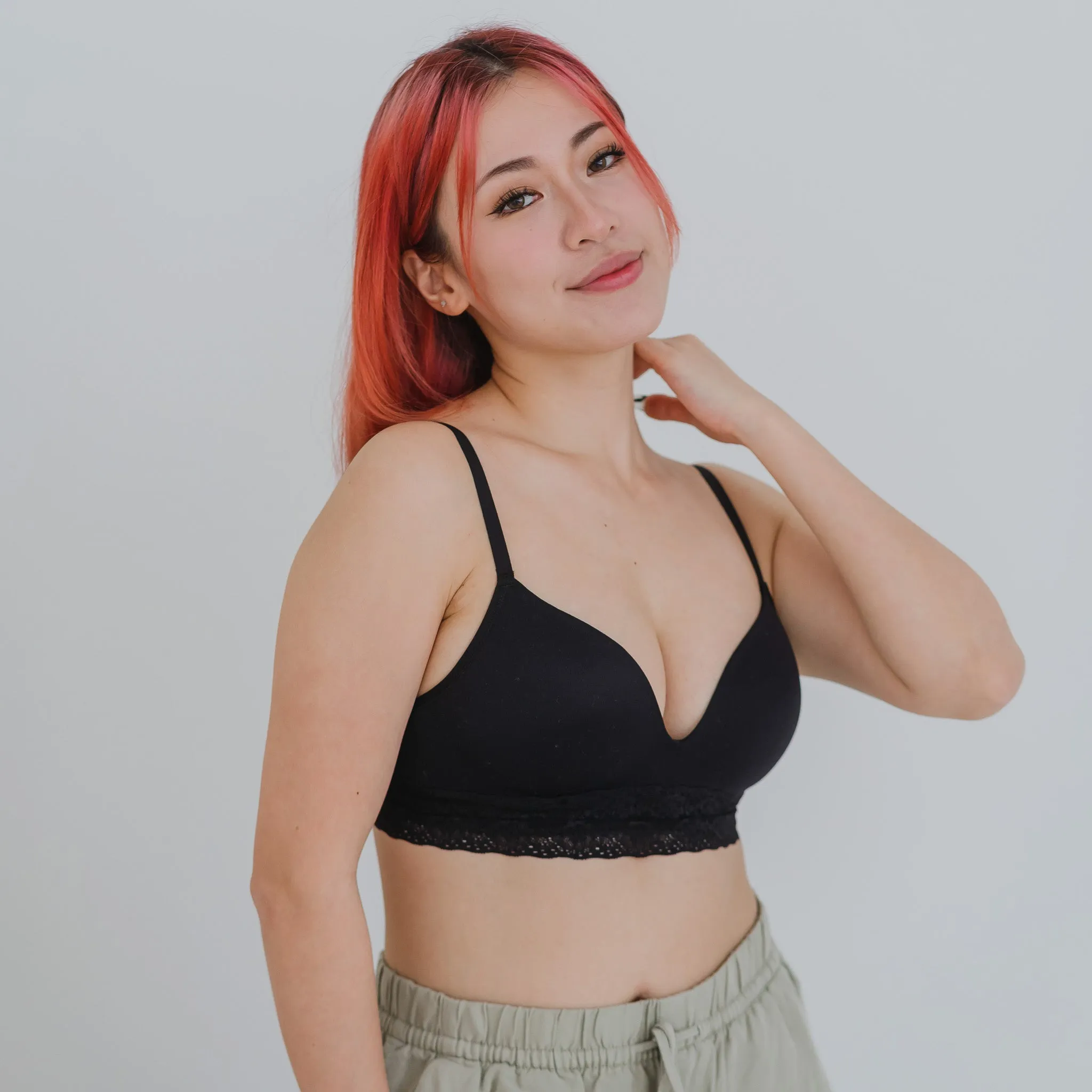 The Softest! Lacey Wireless T-Shirt Bra in Black