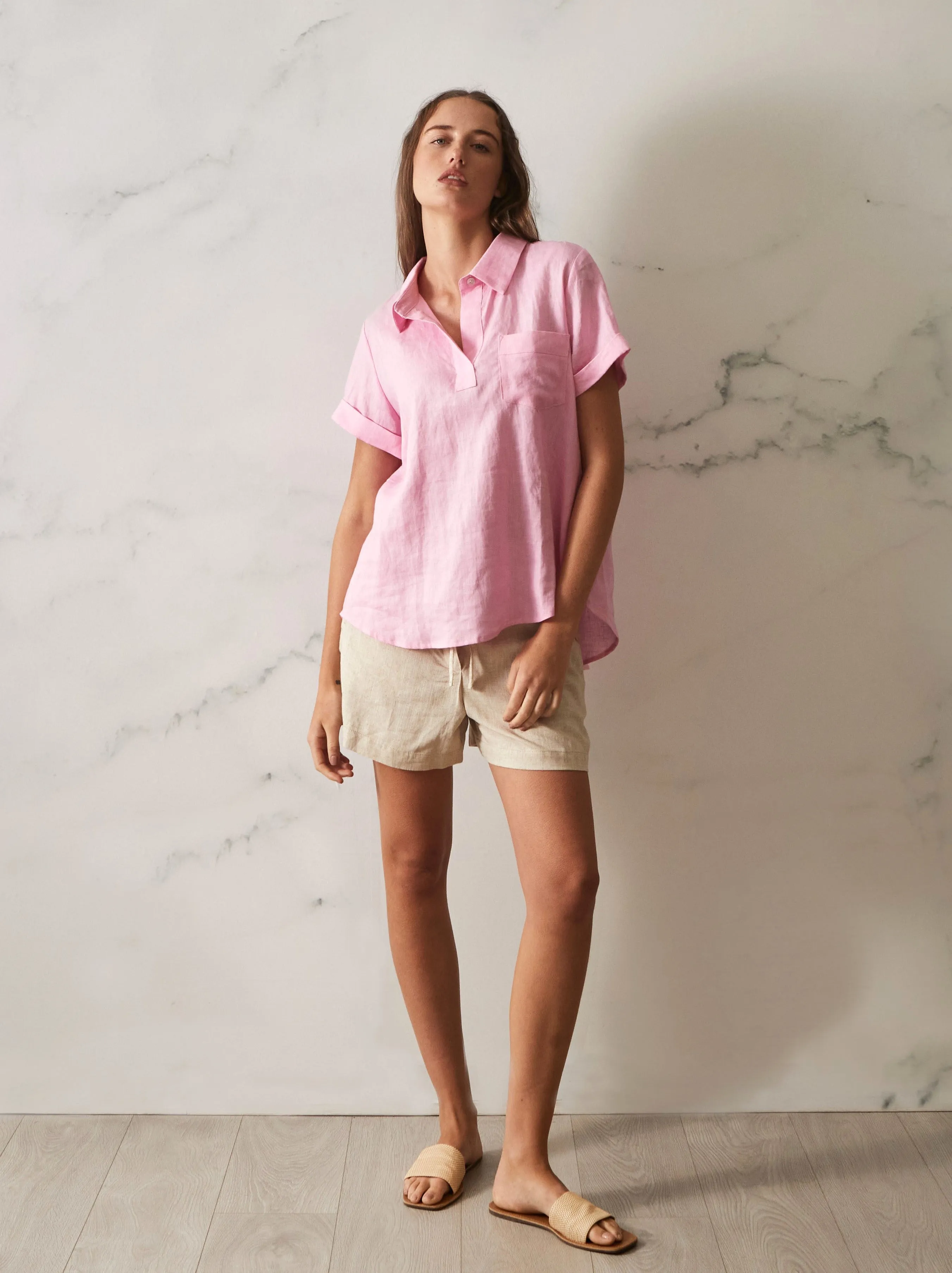 Tia Linen Top - Pink