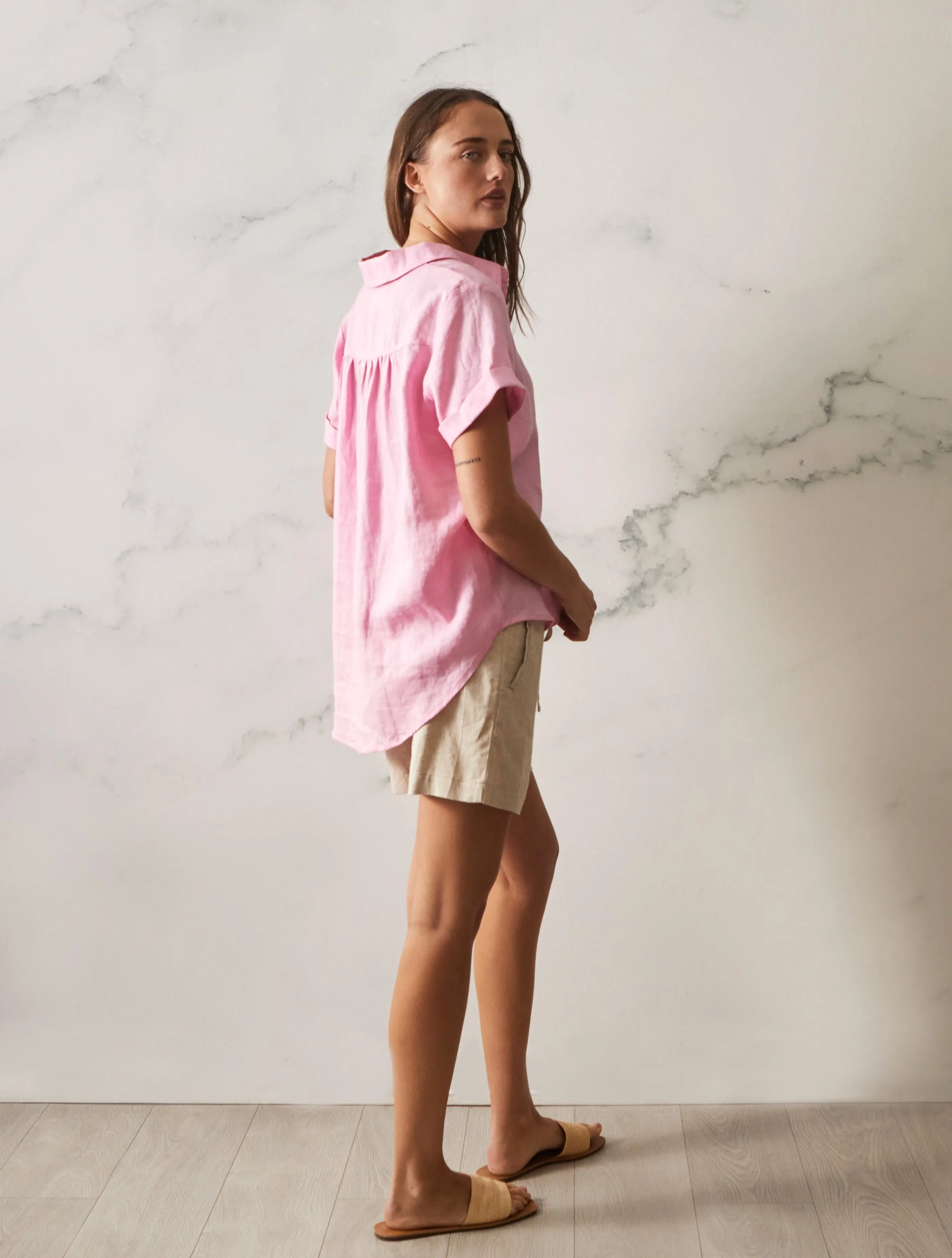 Tia Linen Top - Pink