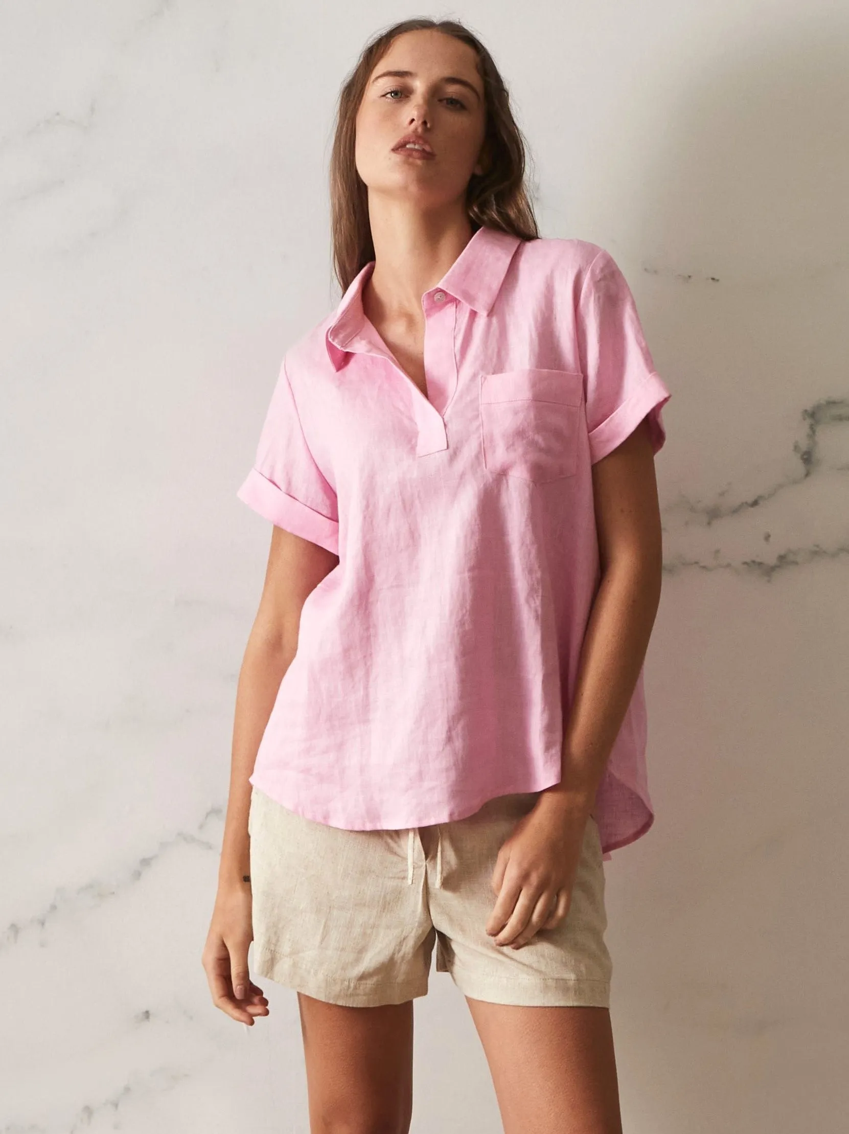 Tia Linen Top - Pink