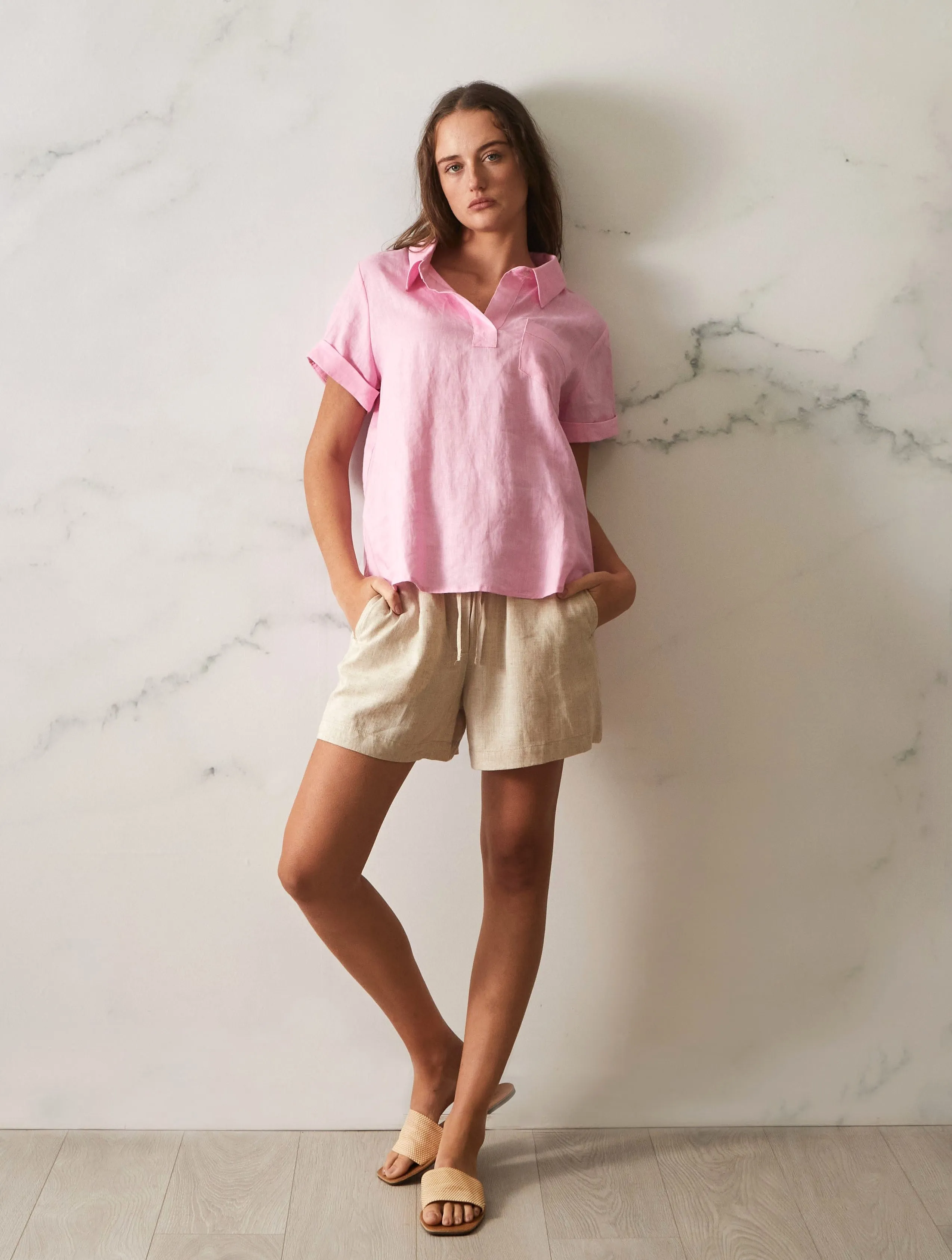 Tia Linen Top - Pink