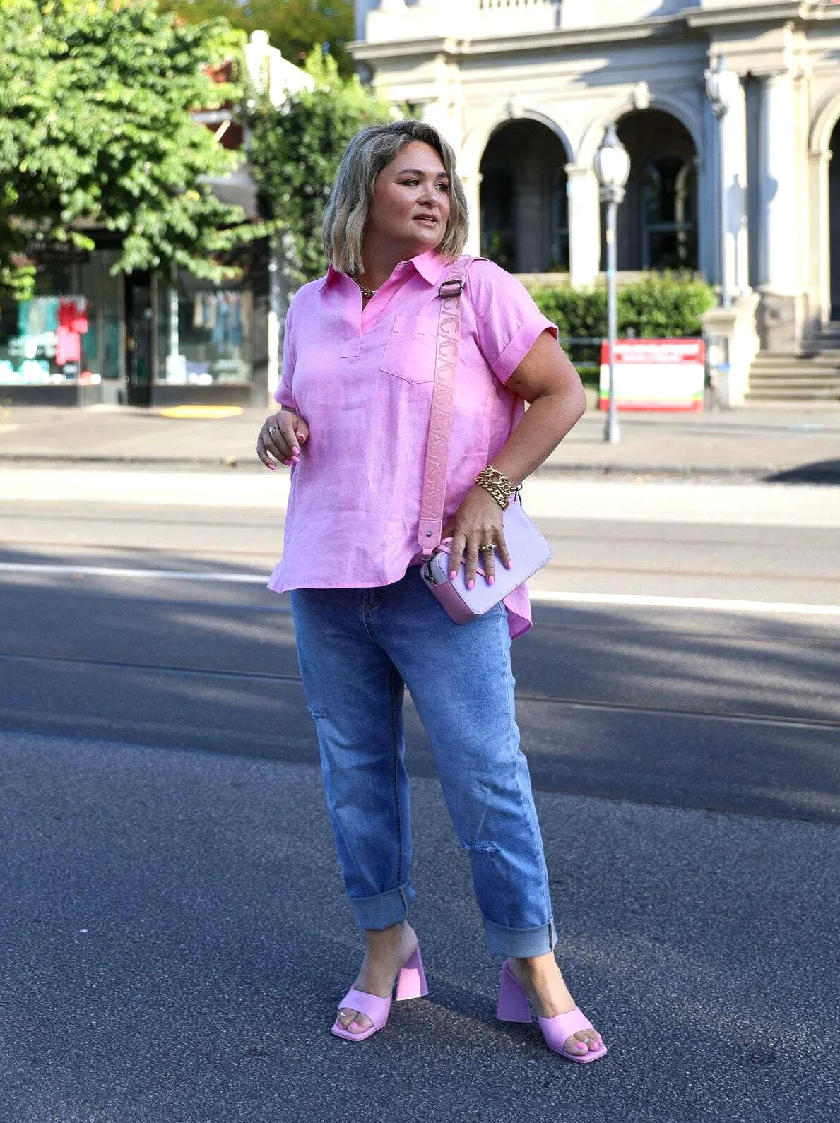 Tia Linen Top - Pink
