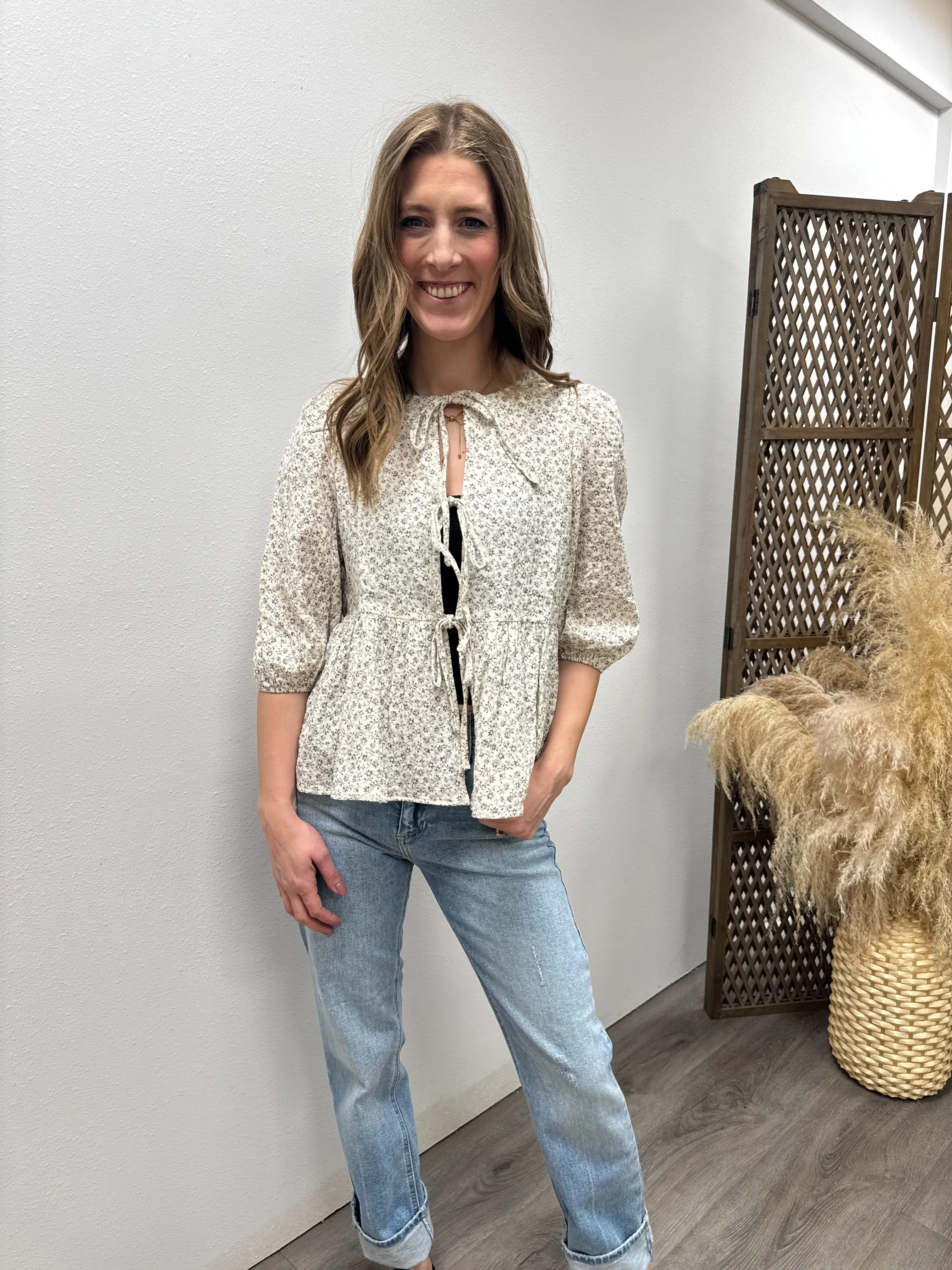 Tied Printed Gauze Top