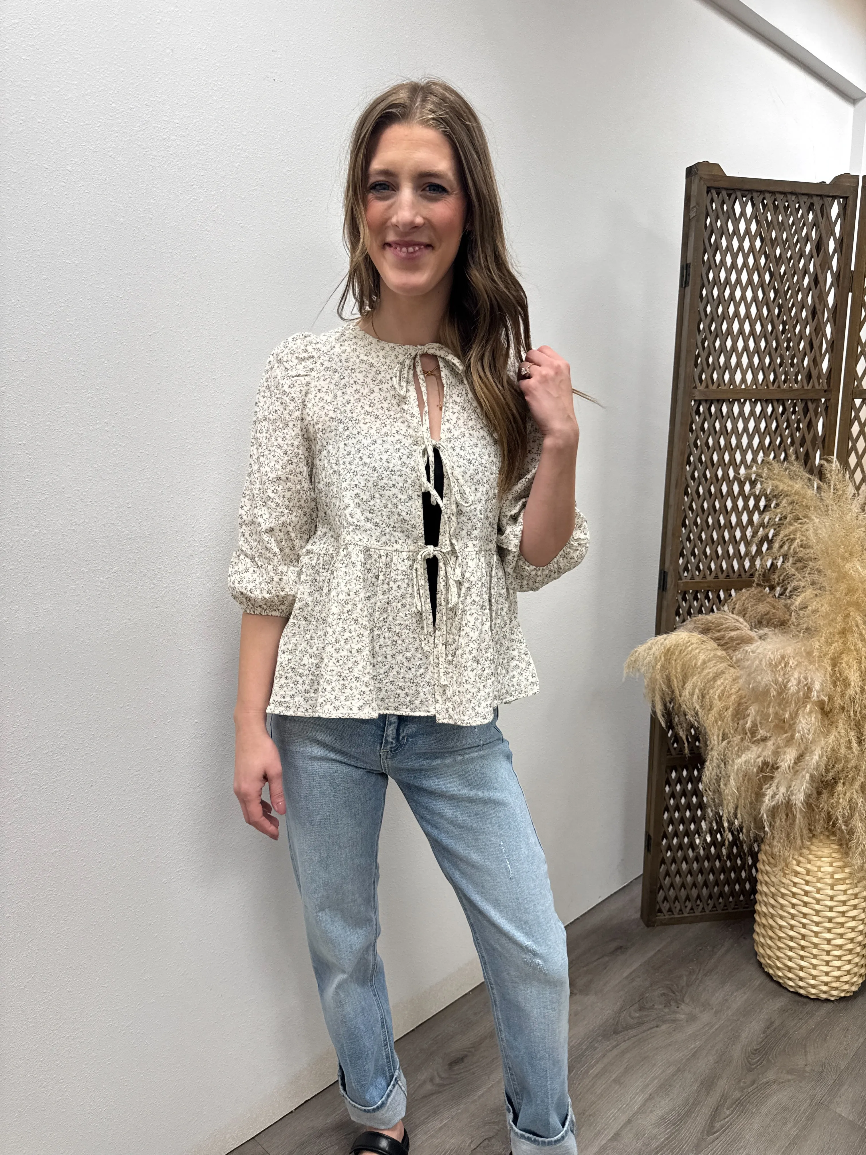 Tied Printed Gauze Top