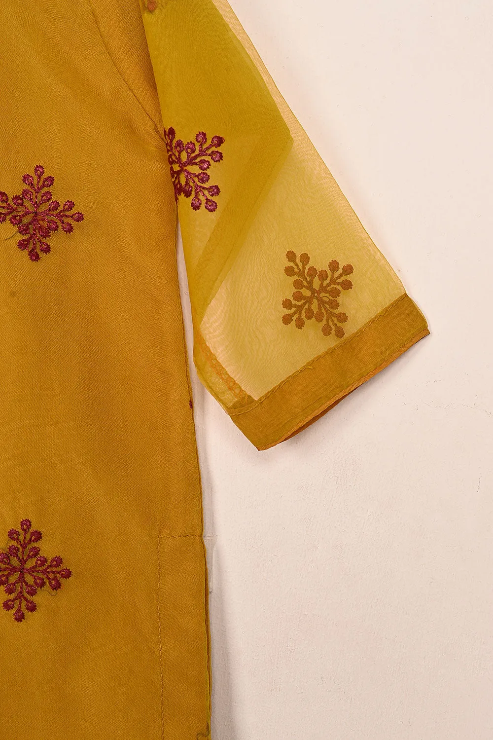 TKF-164-mustard - Kids 3Pc Embroidered Organza Dress