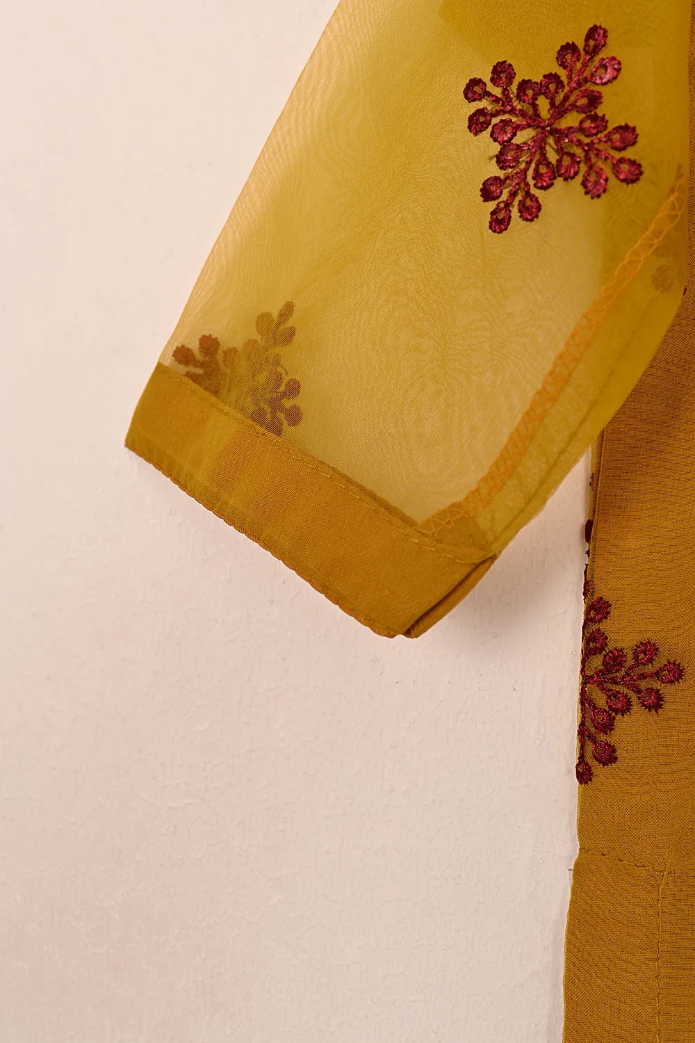 TKF-164-mustard - Kids 3Pc Embroidered Organza Dress