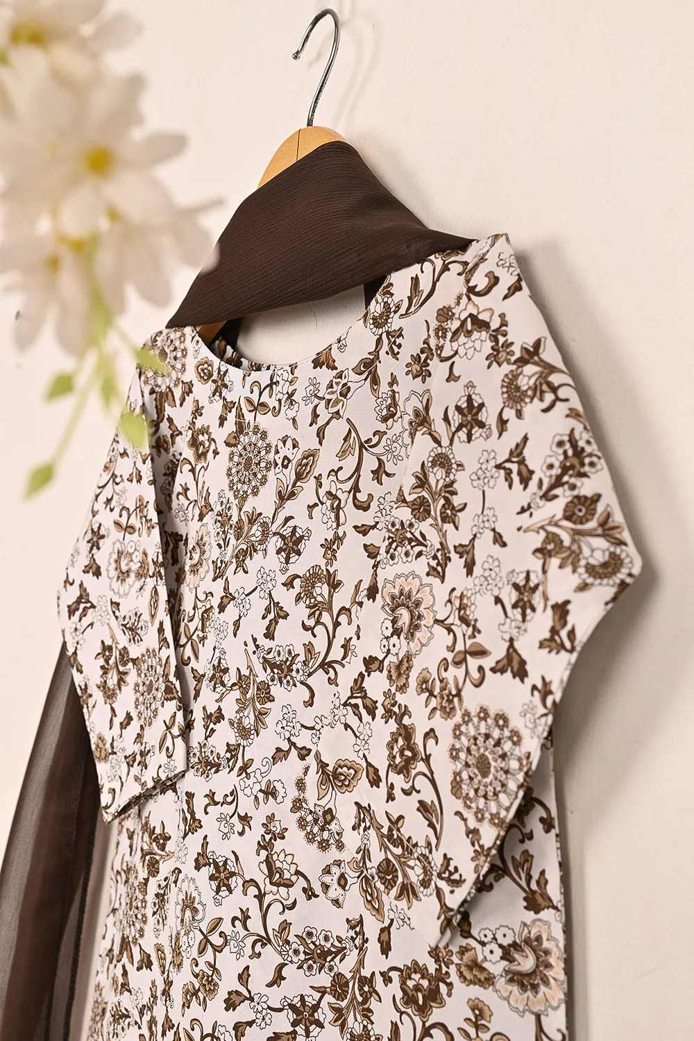 TKF-165-Brown - Kids 3Pc Ready to Wear Digital Printed Cotton Dress